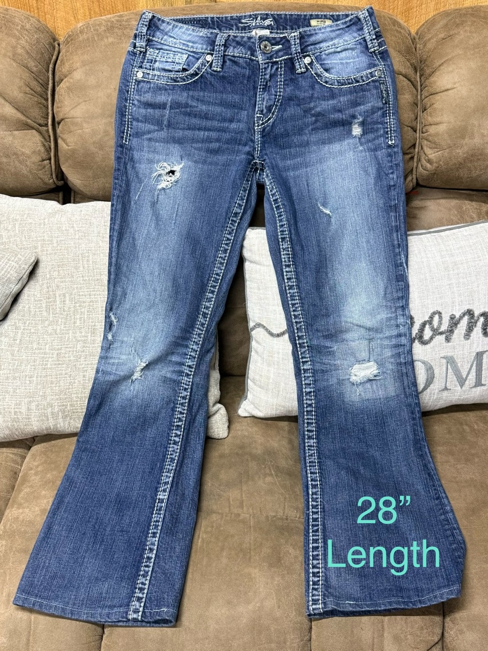 Women’s Distressed Bootcut Jeans - Blue Silver Jeans Aiko Size 29 - Length 28